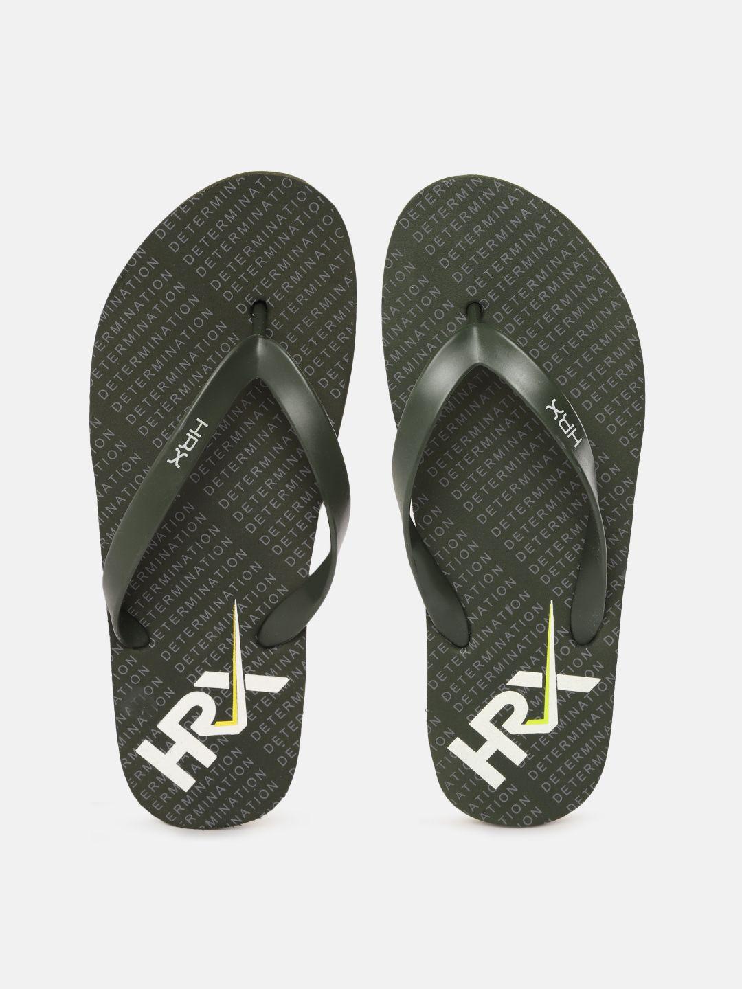 hrx by hrithik roshan men green & white brand logo print thong flip-flops