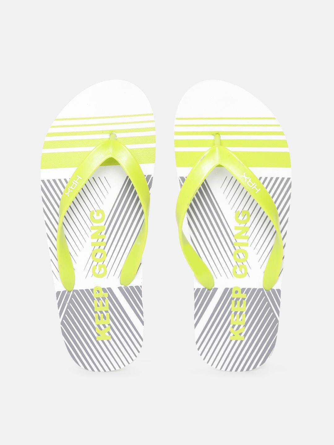 hrx by hrithik roshan men green & white striped thong flip-flops