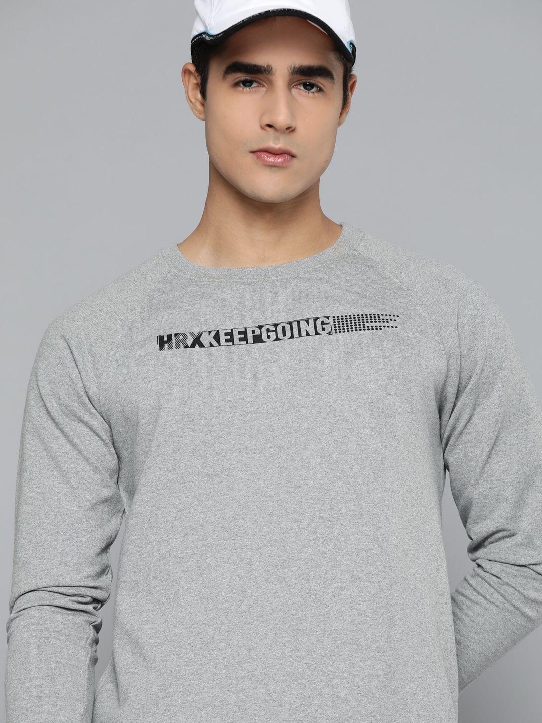 hrx by hrithik roshan men grey melange printed sweatshirt