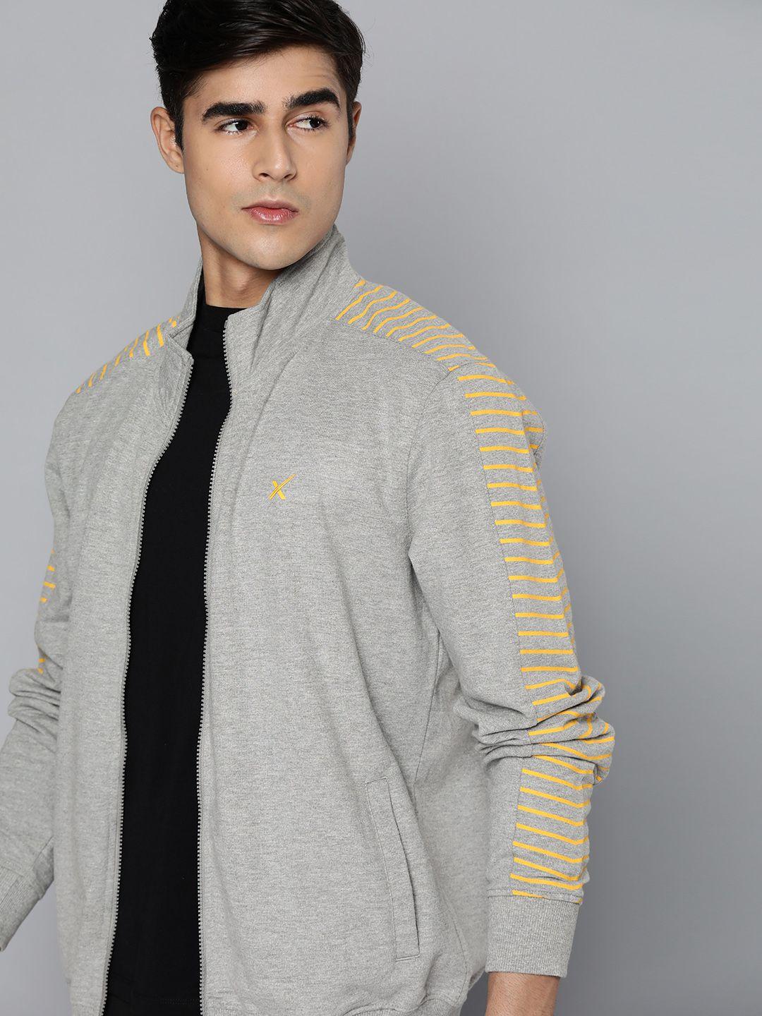 hrx by hrithik roshan men grey melange striped detail training sweatshirt