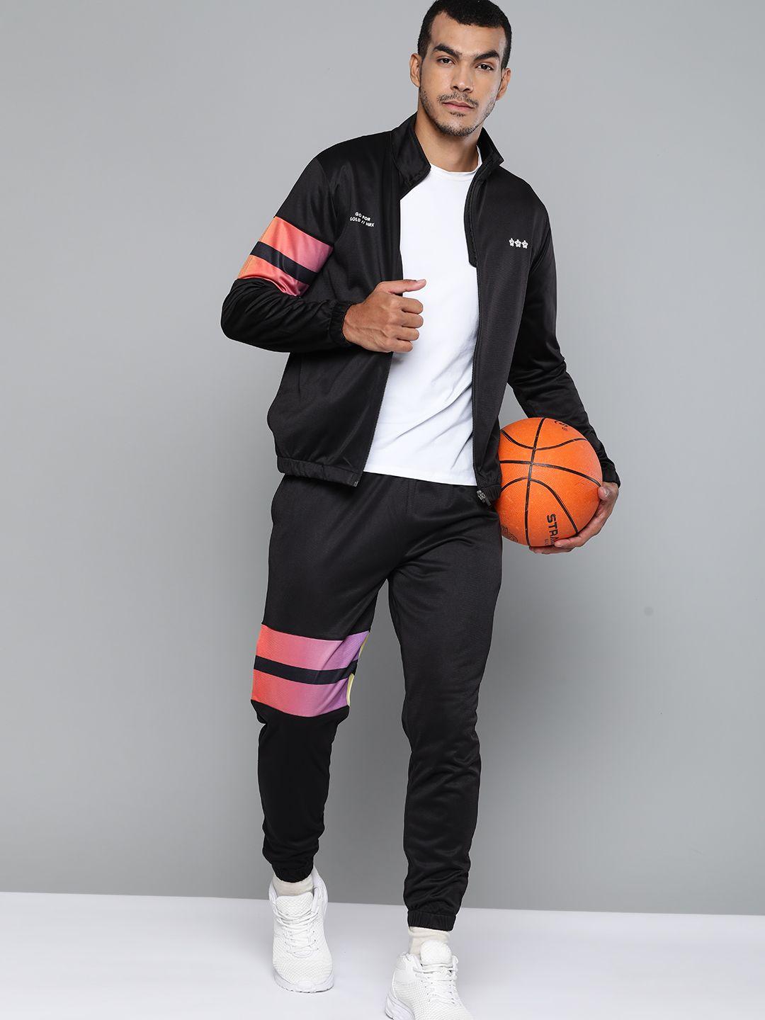 hrx by hrithik roshan men jet black solid anti-static rapid-dry basketball tracksuits