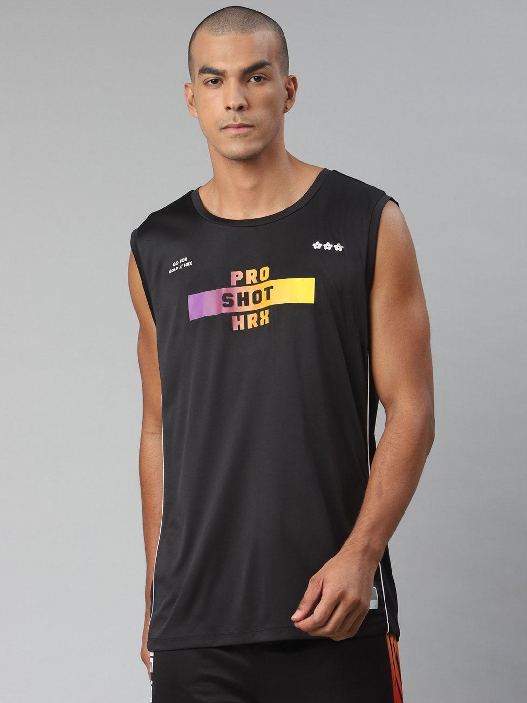 hrx by hrithik roshan men jet black typographic anti-static rapid-dry basketball tshirt