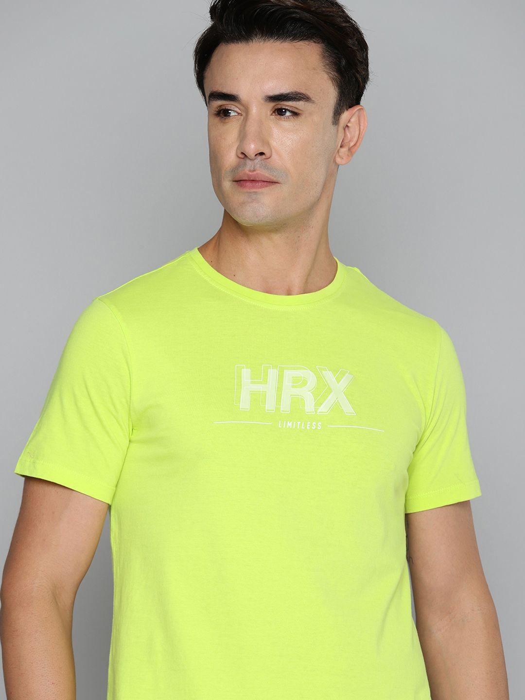 hrx by hrithik roshan men lime green typography bio finish t-shirt