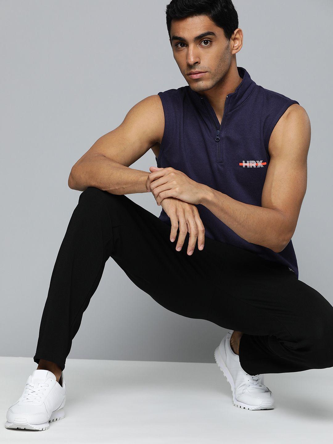 hrx by hrithik roshan men navy blue rapid-dry sleeveless sweatshirt