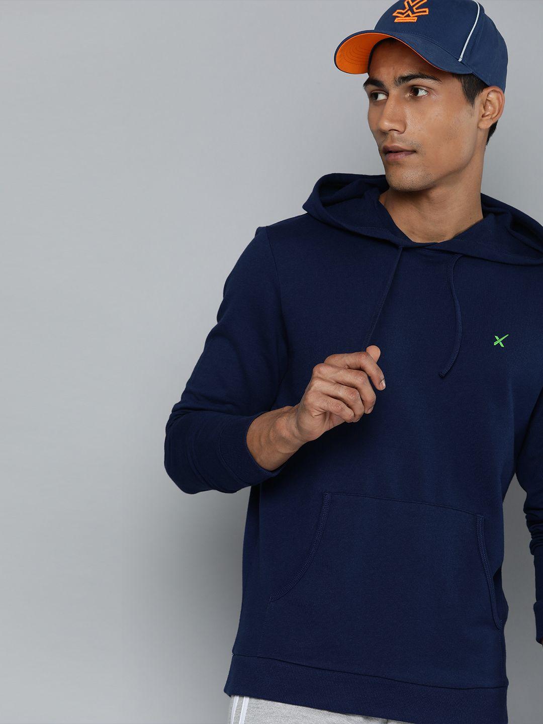 hrx by hrithik roshan men navy blue solid hooded sweatshirt