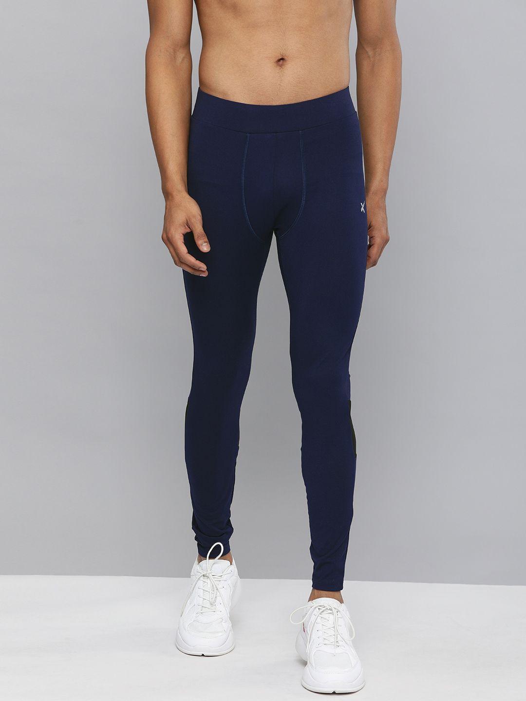 hrx by hrithik roshan men navy blue solid rapid-dry antimicrobial running tights