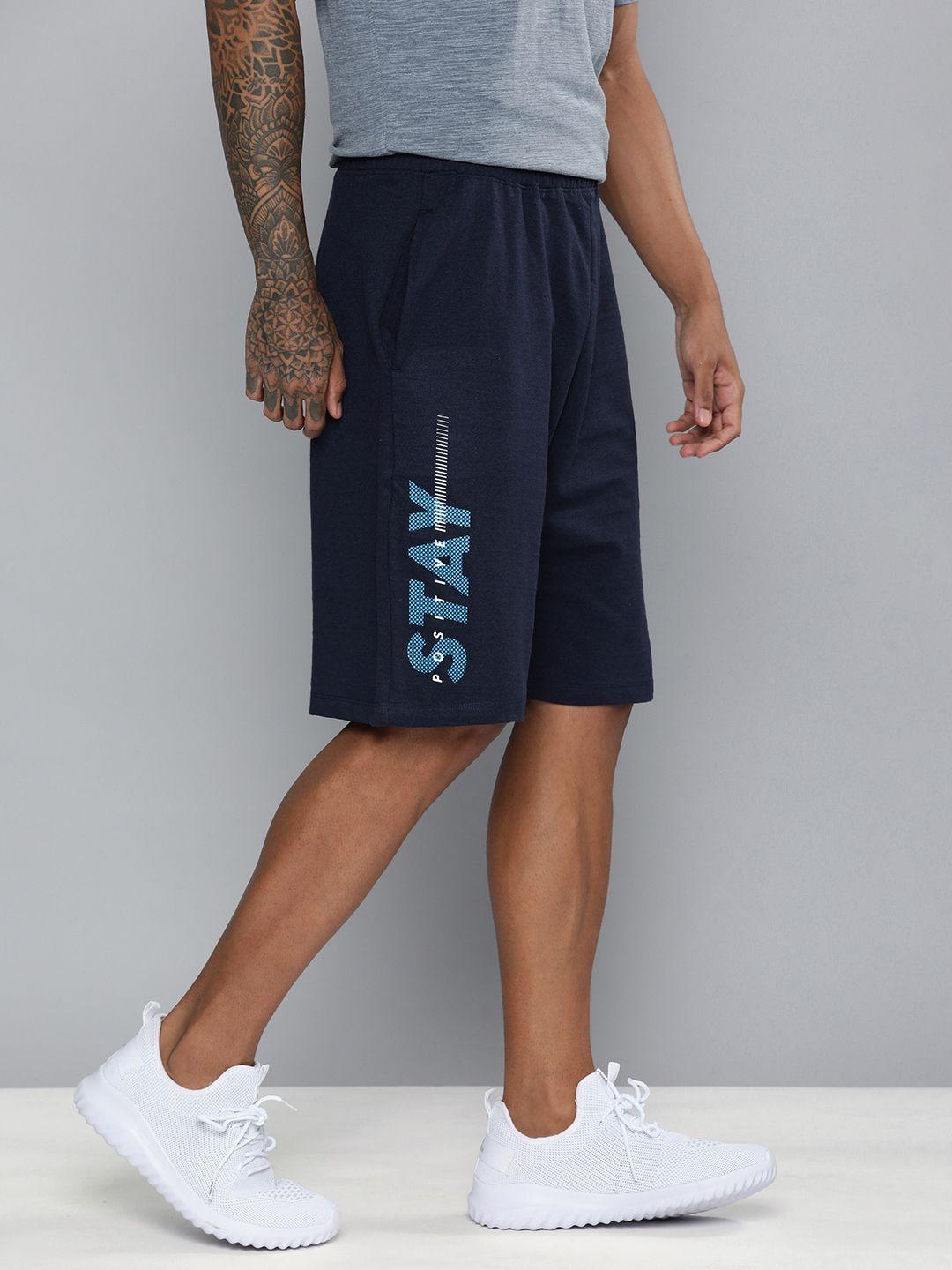 hrx by hrithik roshan men navy blue typography printed shorts