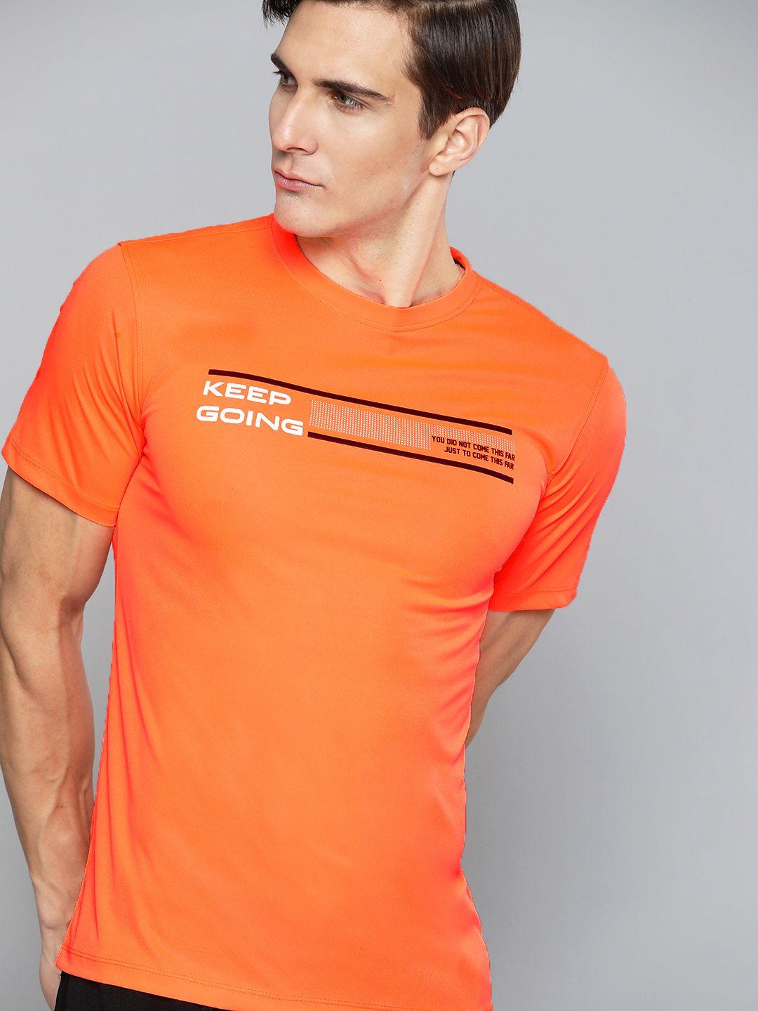 hrx by hrithik roshan men neon orange rapid-dry typography training slim-fit t-shirt