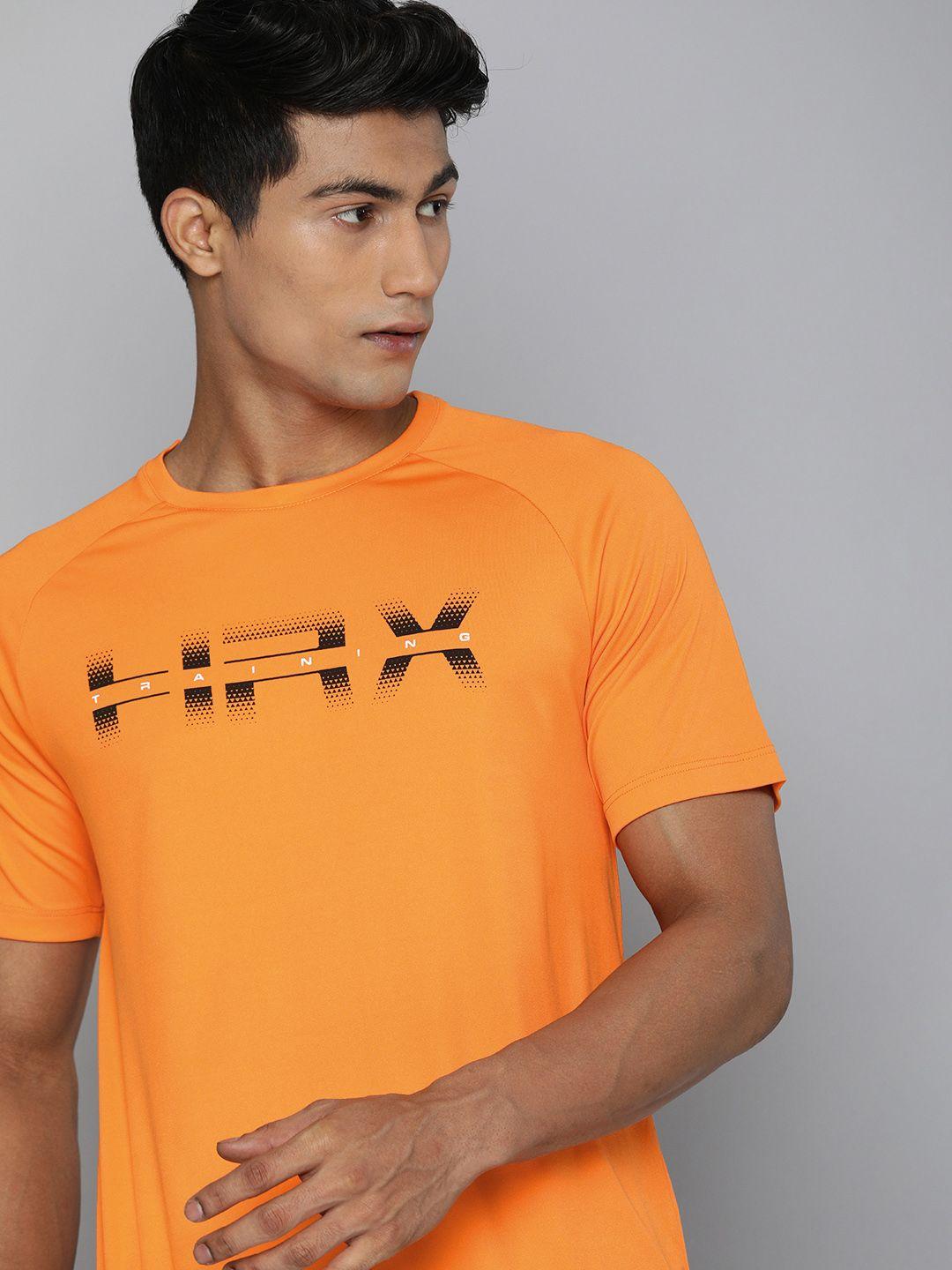 hrx by hrithik roshan men orange rapid-dry brand carrier training or gym t-shirt