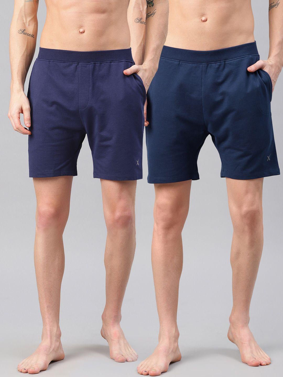 hrx by hrithik roshan men pack of 2 mediaval blue solid regular fit yoga shorts