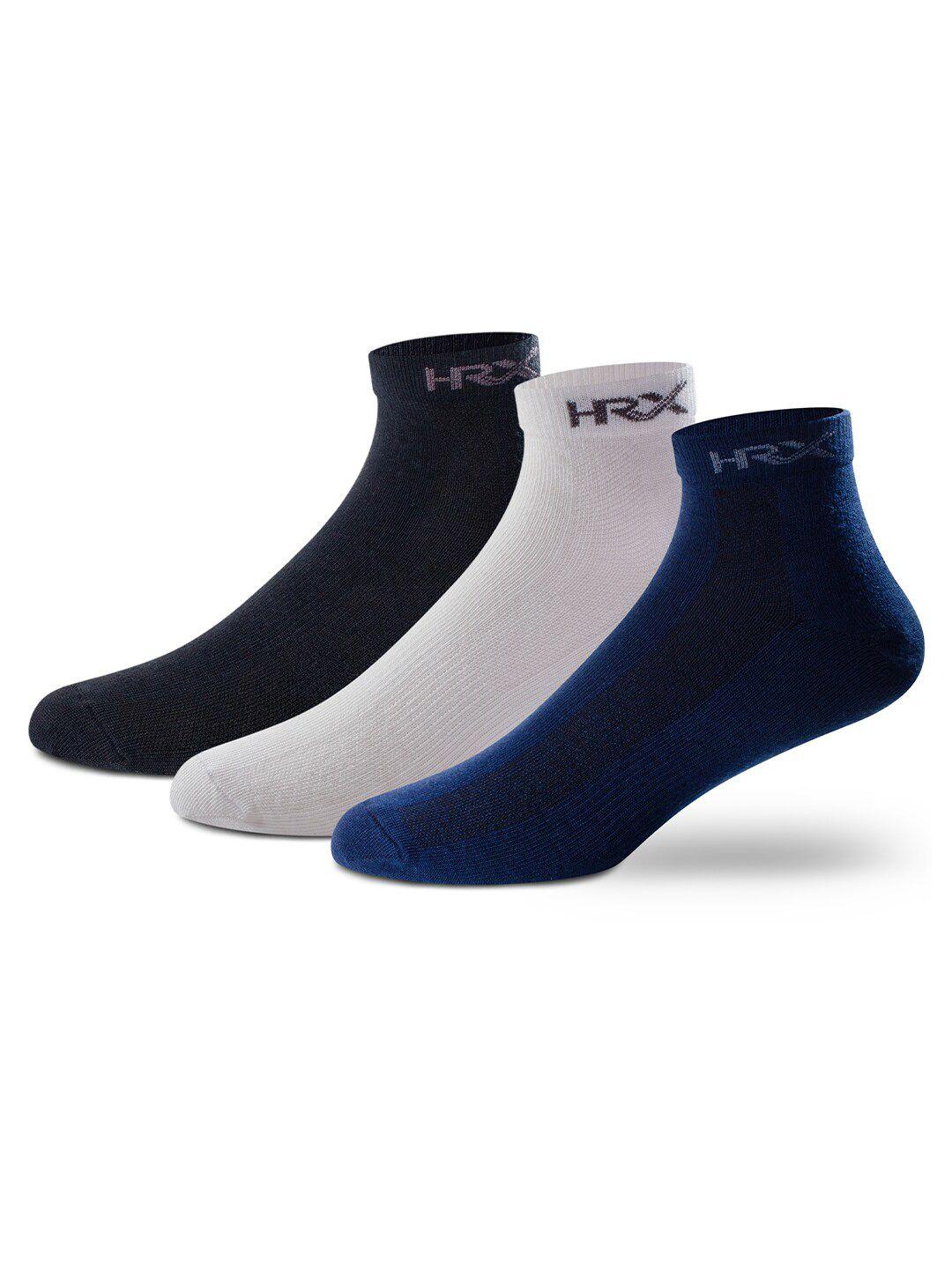 hrx by hrithik roshan men pack of 3 white & blue ankle length socks