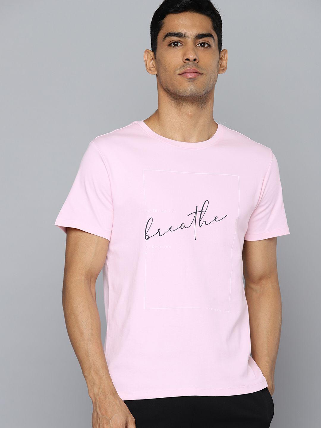 hrx by hrithik roshan men pink typography t-shirt