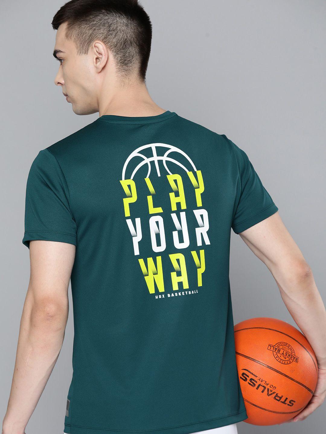 hrx by hrithik roshan men printed basketball rapid-dry t-shirt with reflective detail