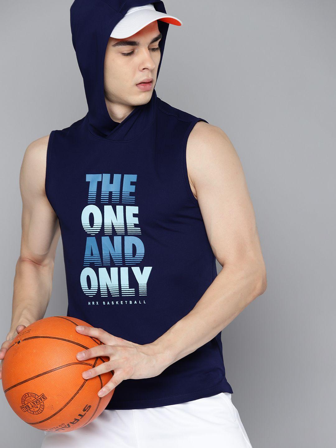 hrx by hrithik roshan men printed hooded basketball t-shirt