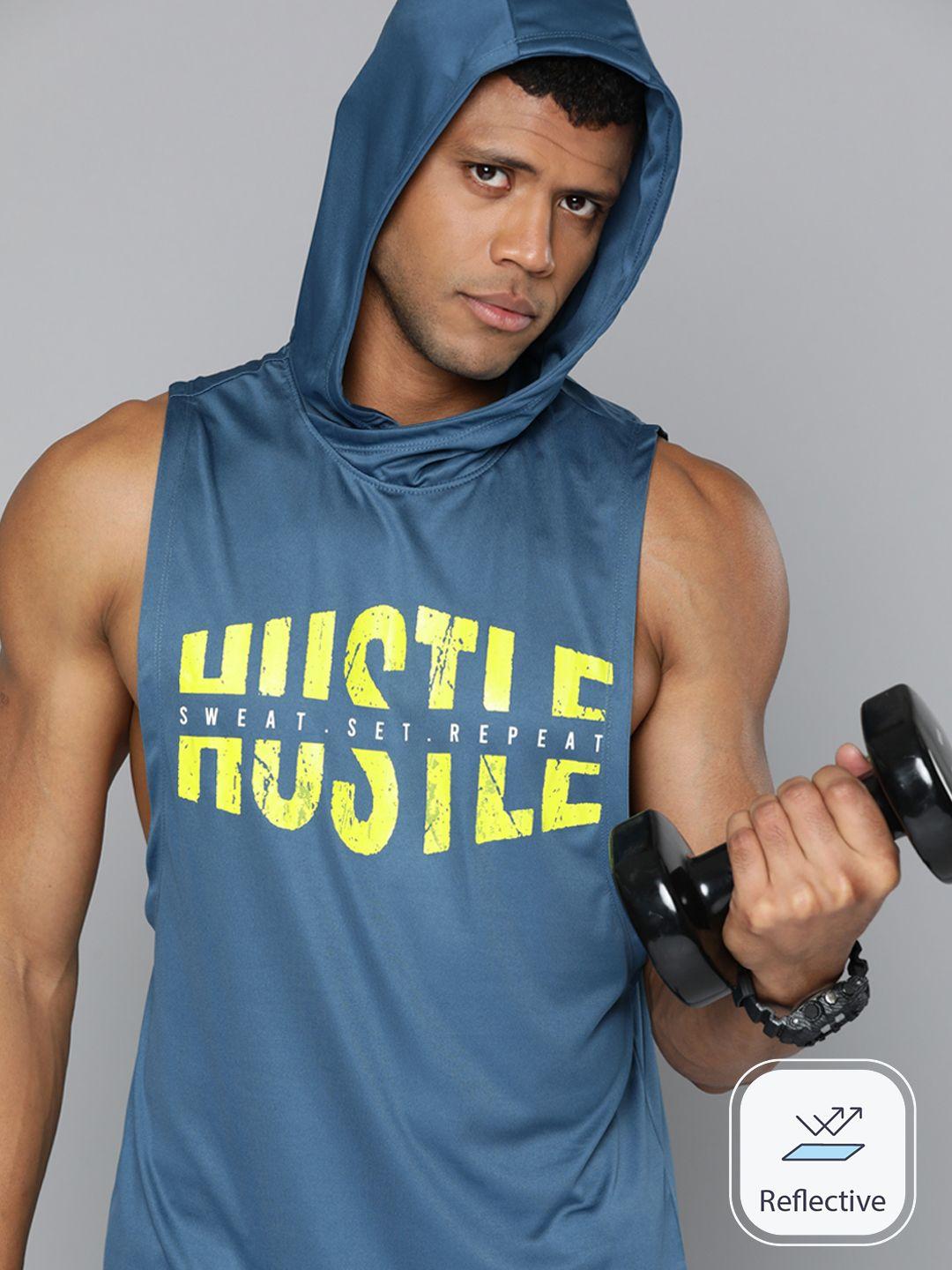 hrx by hrithik roshan men printed hooded rapid-dry training t-shirt