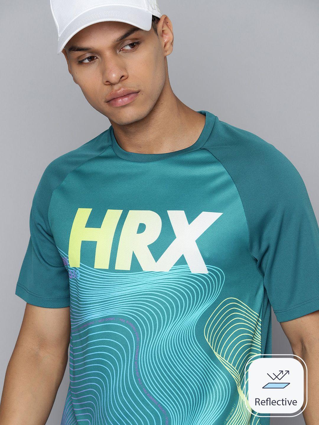 hrx by hrithik roshan men rapid-dry brand logo printed running t-shirt