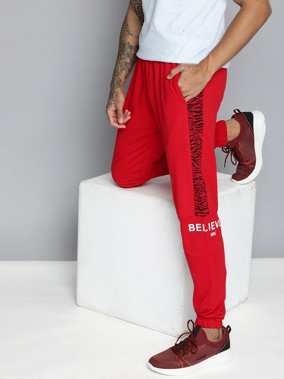 hrx by hrithik roshan men red pure cotton printed regular fit joggers