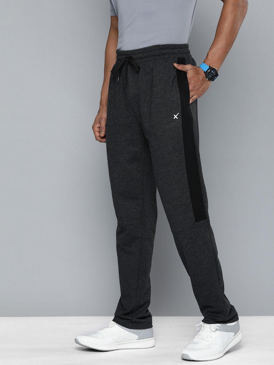 hrx by hrithik roshan men striped black heather terry track pants