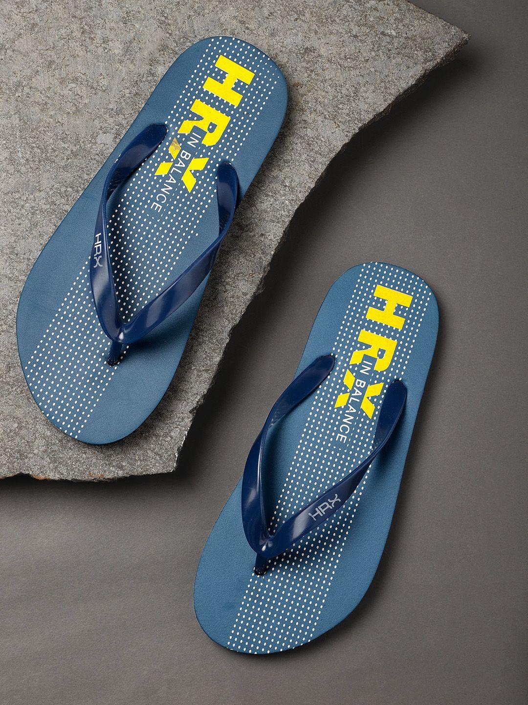 hrx by hrithik roshan men teal blue printed thong flip-flops