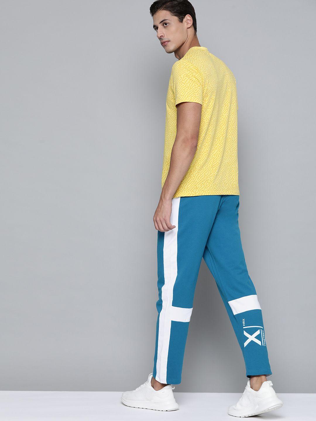 hrx by hrithik roshan men teal blue solid cotton trackpants