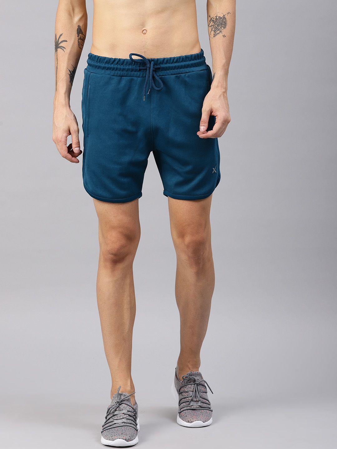 hrx by hrithik roshan men teal blue solid regular fit rapid-dry sports shorts