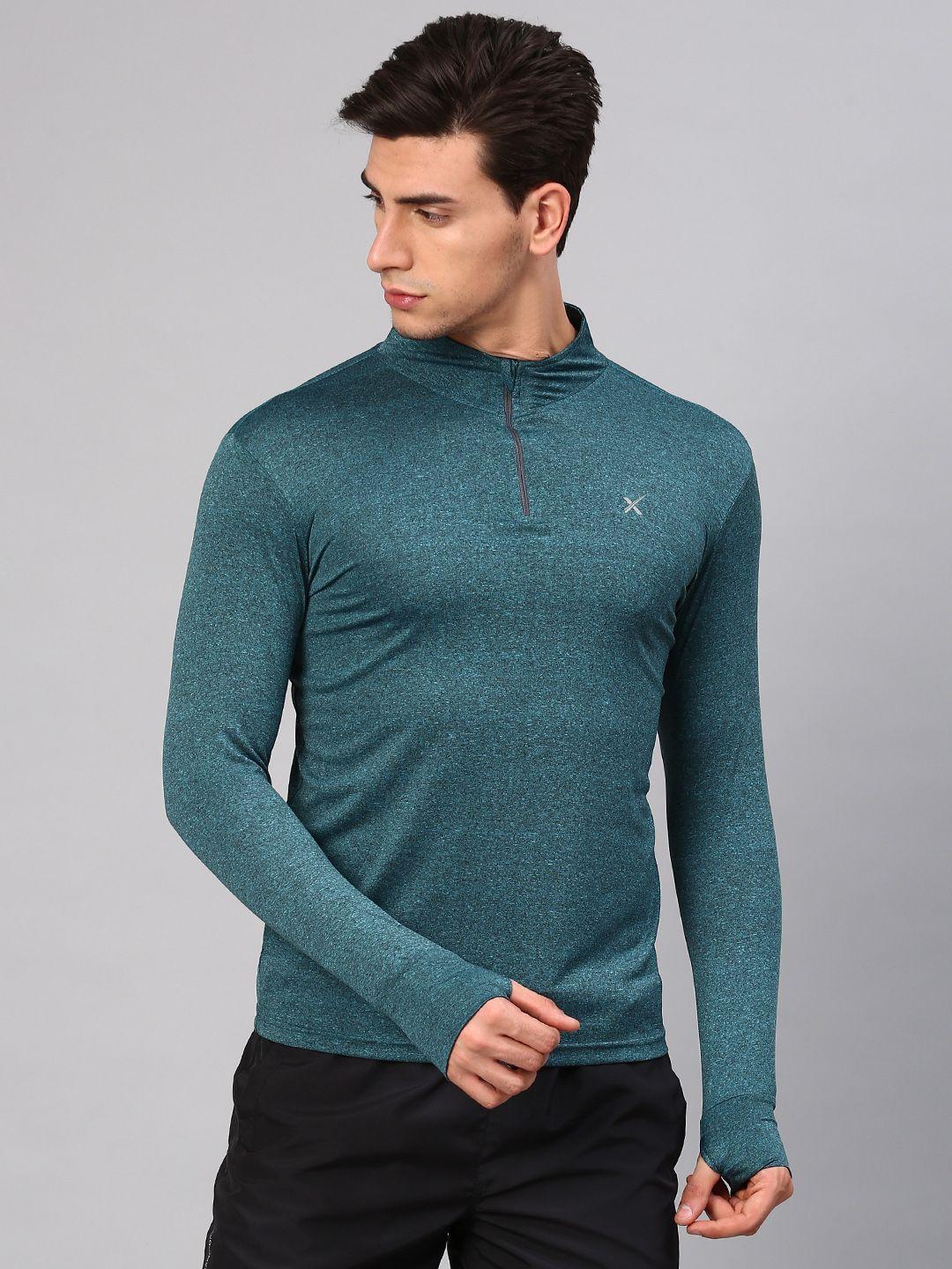 hrx by hrithik roshan men teal green solid high neck t-shirt