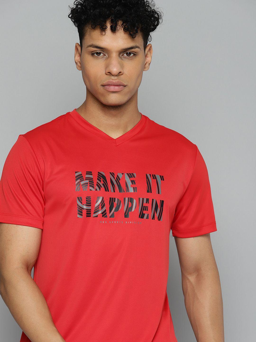 hrx by hrithik roshan men typography printed v-neck badminton t-shirt