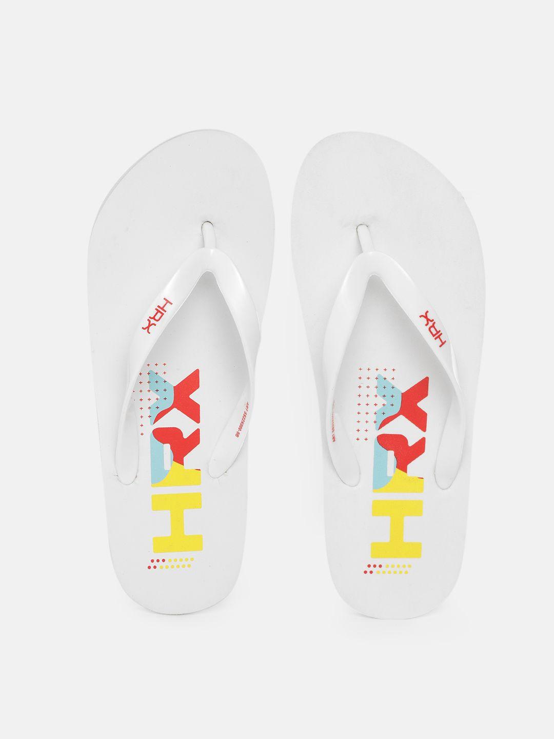 hrx by hrithik roshan men white & red brand logo printed thong flip-flops