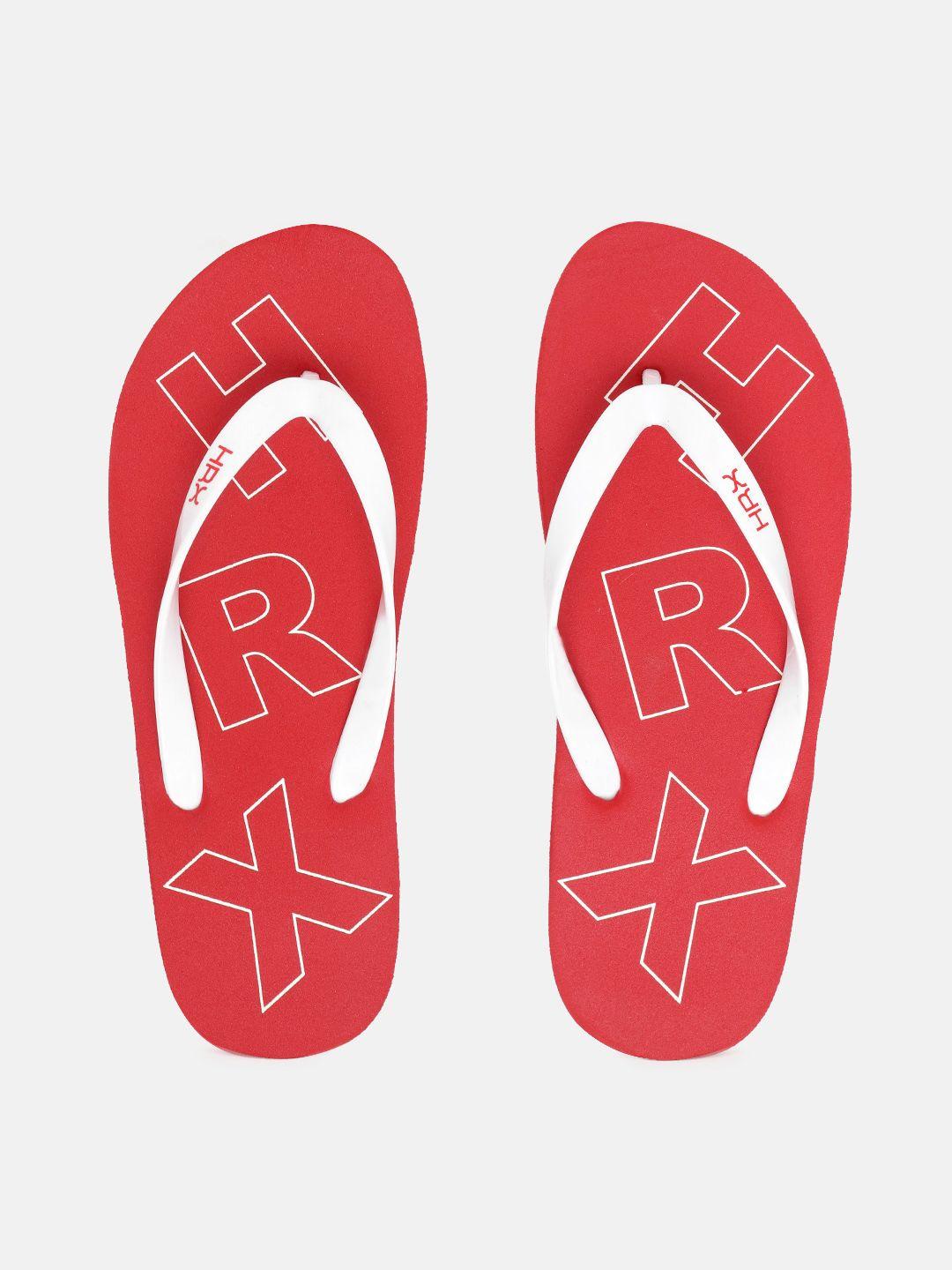 hrx by hrithik roshan men white & red brand logo printed thong flip-flops