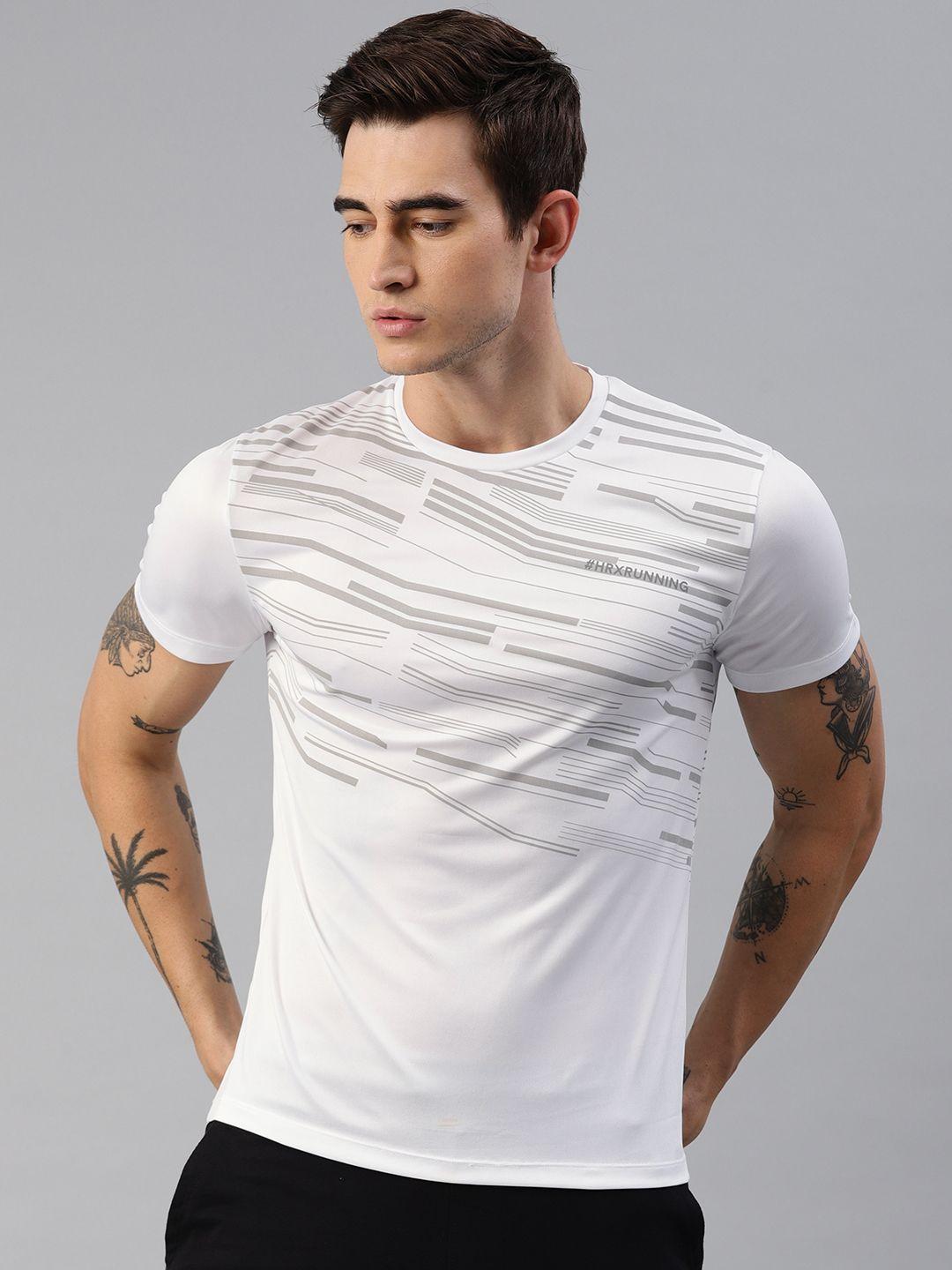 hrx by hrithik roshan men white printed rapid dry lightweight running t-shirt