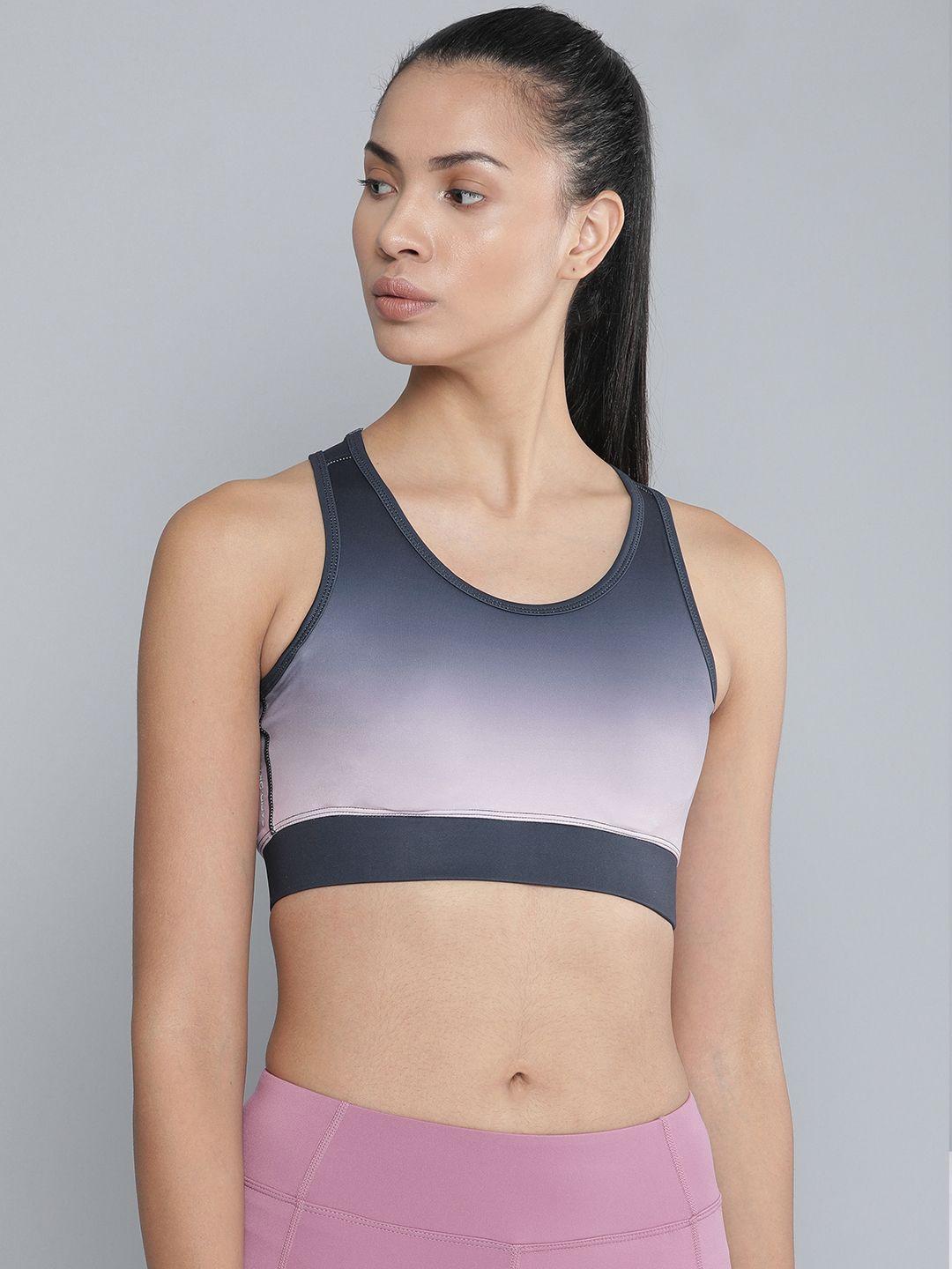 hrx by hrithik roshan navy blue & pink ombre rapid dry running sports bra hrx-aw19