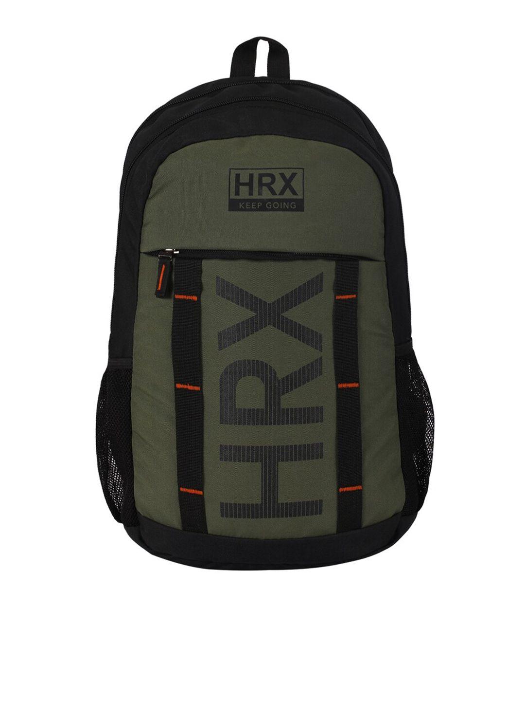 hrx by hrithik roshan olive green brand logo water resistant ergonomic strap backpack
