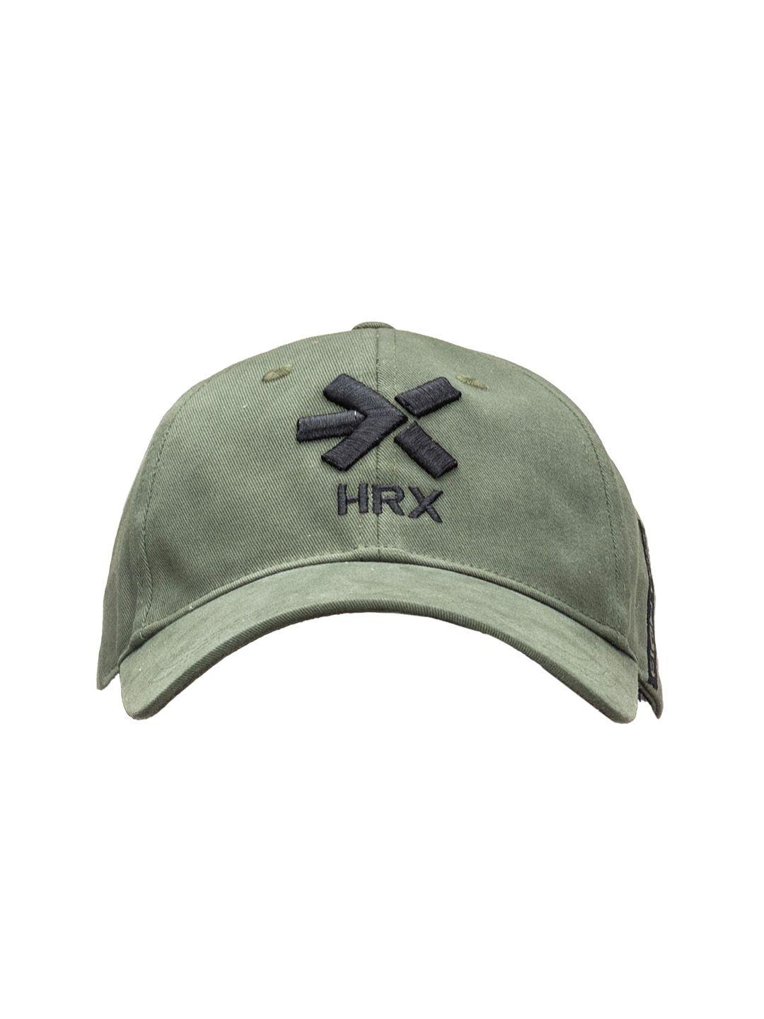 hrx by hrithik roshan olive green embroidered cotton visor cap