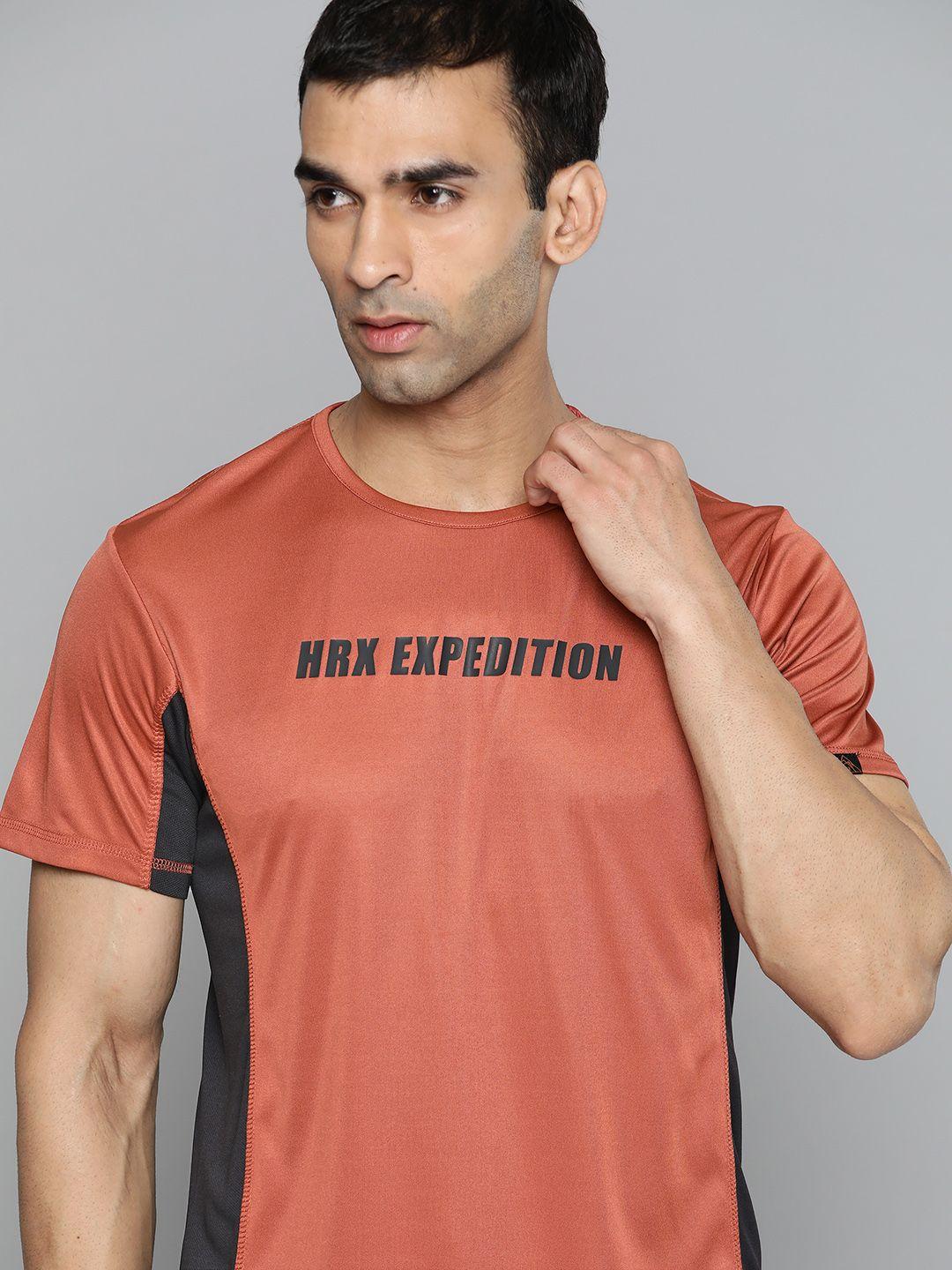 hrx by hrithik roshan outdoor men burnished sunset rapid-dry colourblock t-shirt