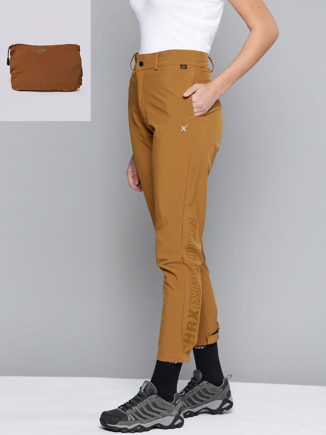 hrx by hrithik roshan outdoor women catechu wood packable solid trousers