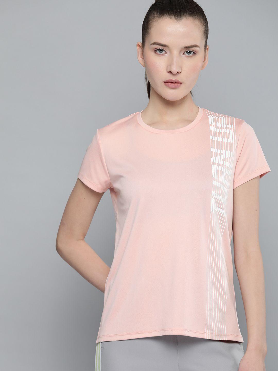 hrx by hrithik roshan peach-coloured placement print rapid-dry training t-shirt