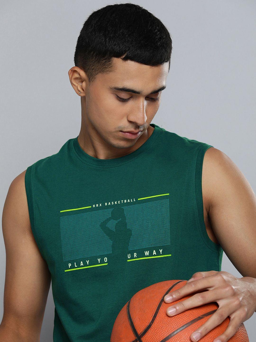 hrx by hrithik roshan printed pure cotton basketball t-shirt