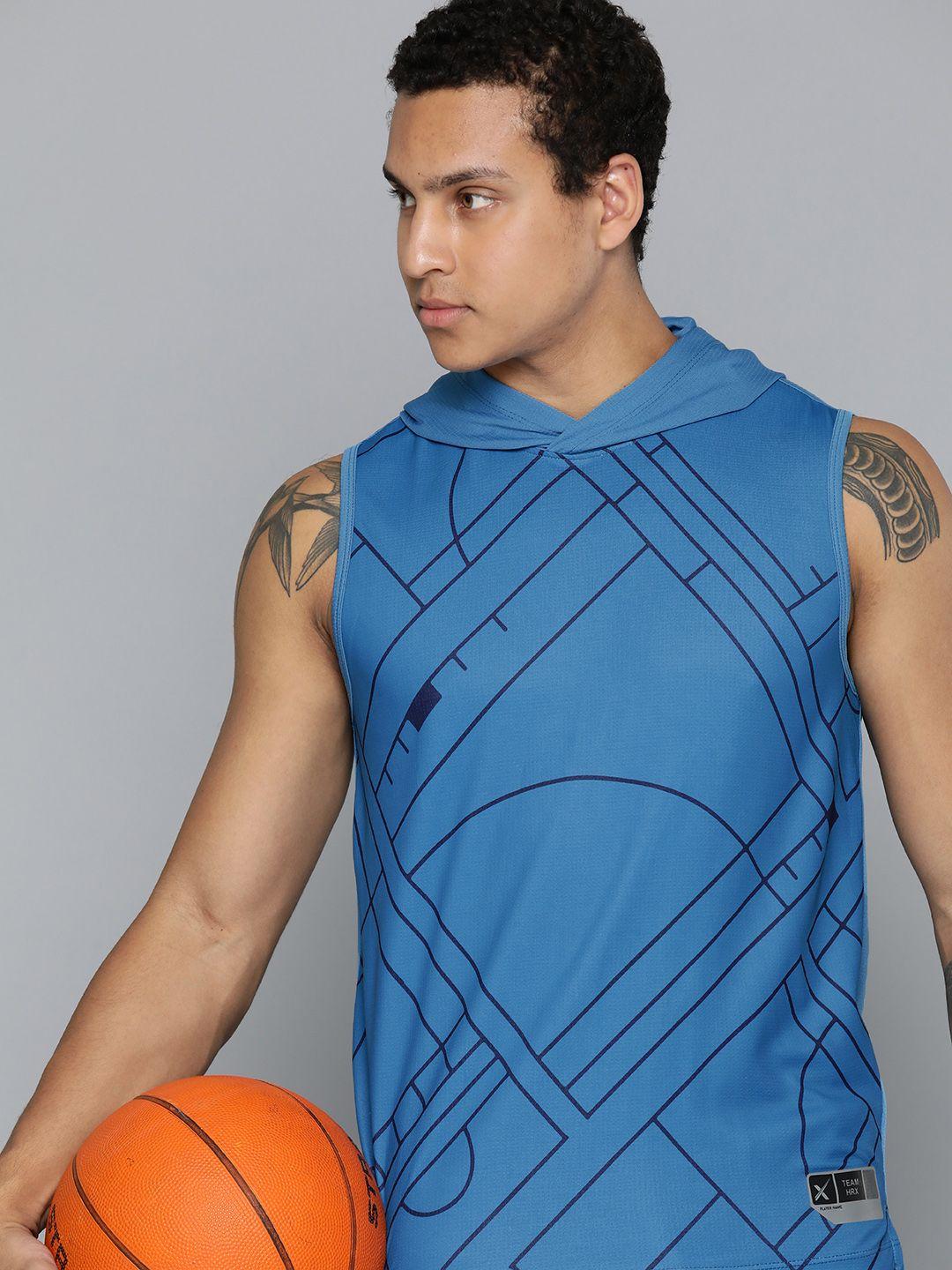 hrx by hrithik roshan printed rapid-dry hooded basketball t-shirt