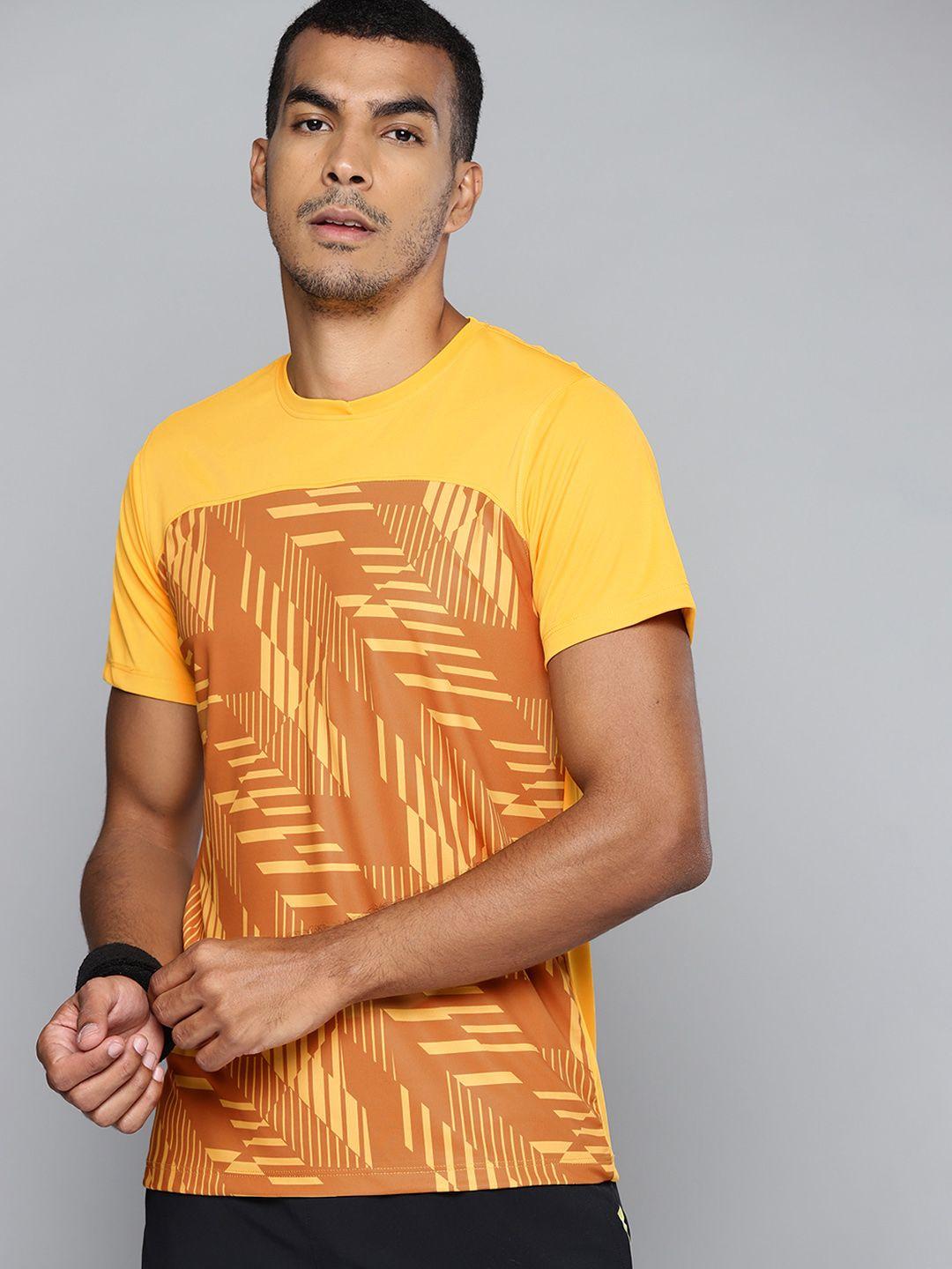 hrx by hrithik roshan racketsport men gold fusion rapid-dry geometric tshirts