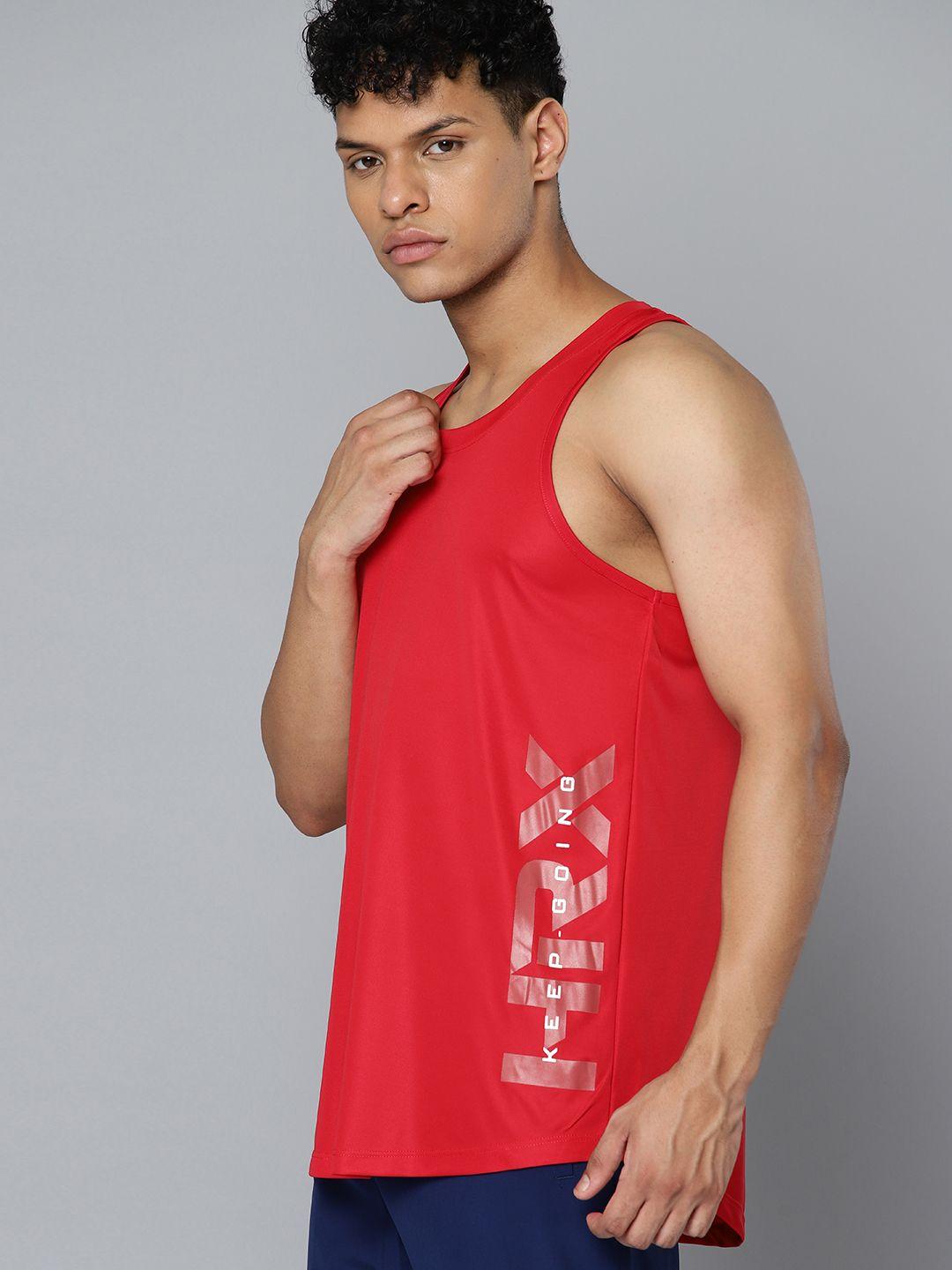 hrx by hrithik roshan rapid-dry brand logo printed sleeveless training t-shirt