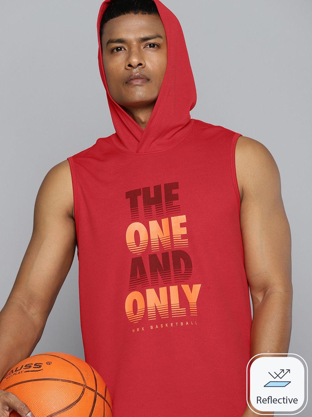 hrx by hrithik roshan rapid-dry printed hooded basketball t-shirt