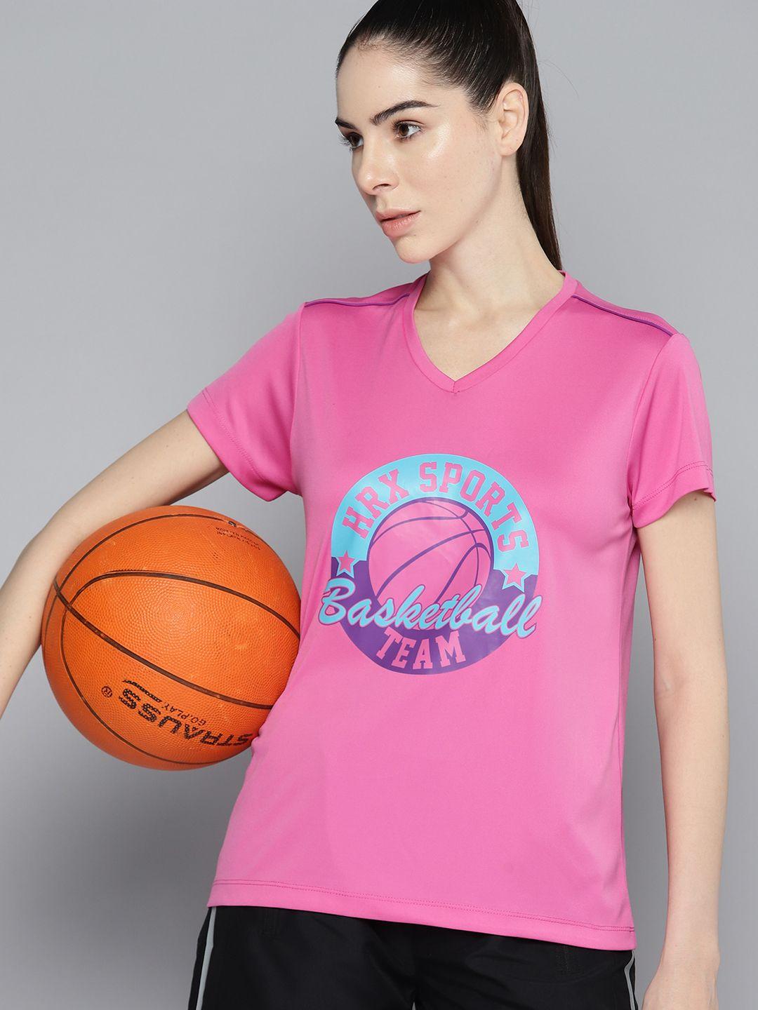 hrx by hrithik roshan rapid-dry printed v-neck basketball t-shirt