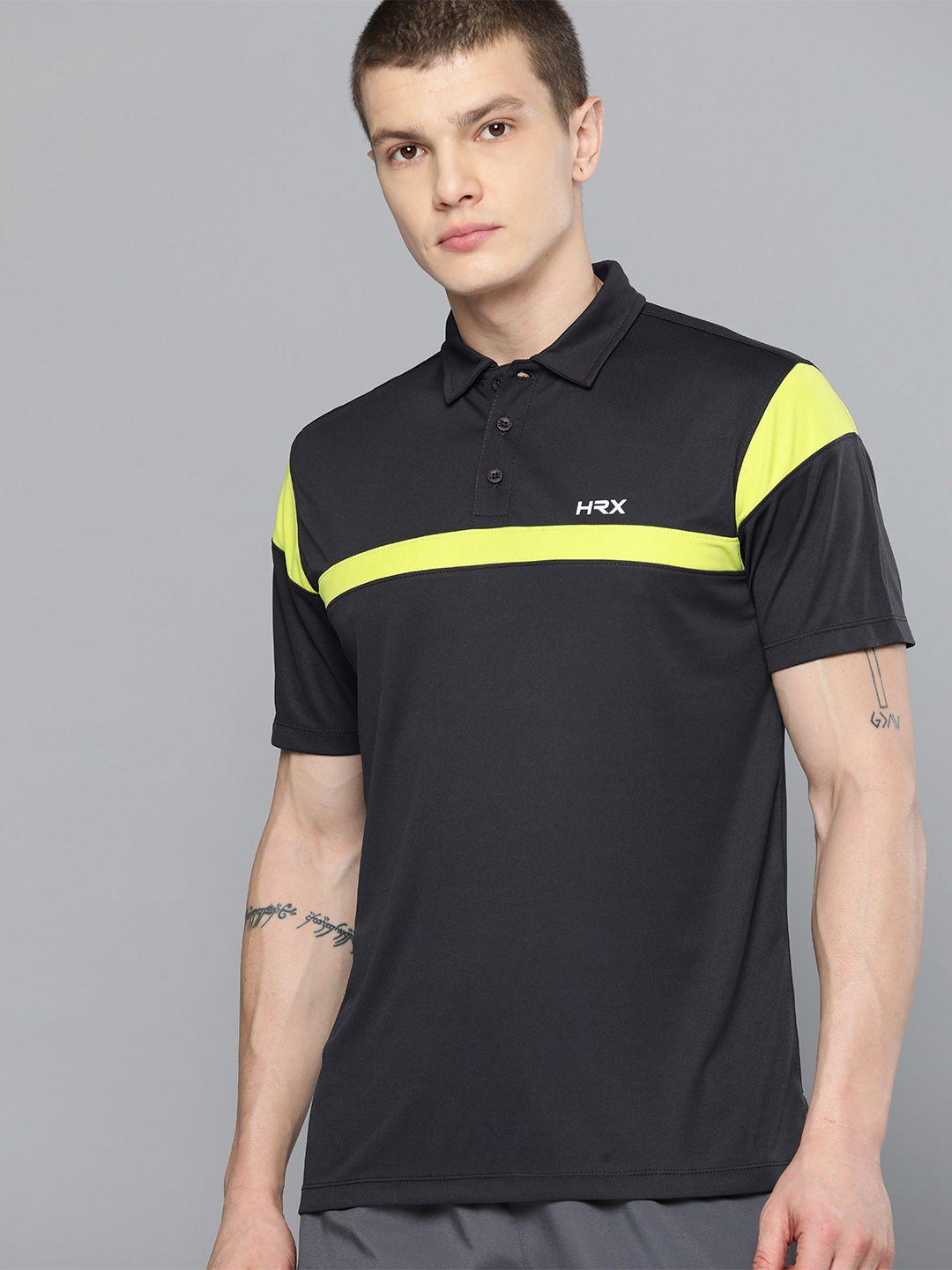 hrx by hrithik roshan rapid-dry striped polo collar training t-shirt