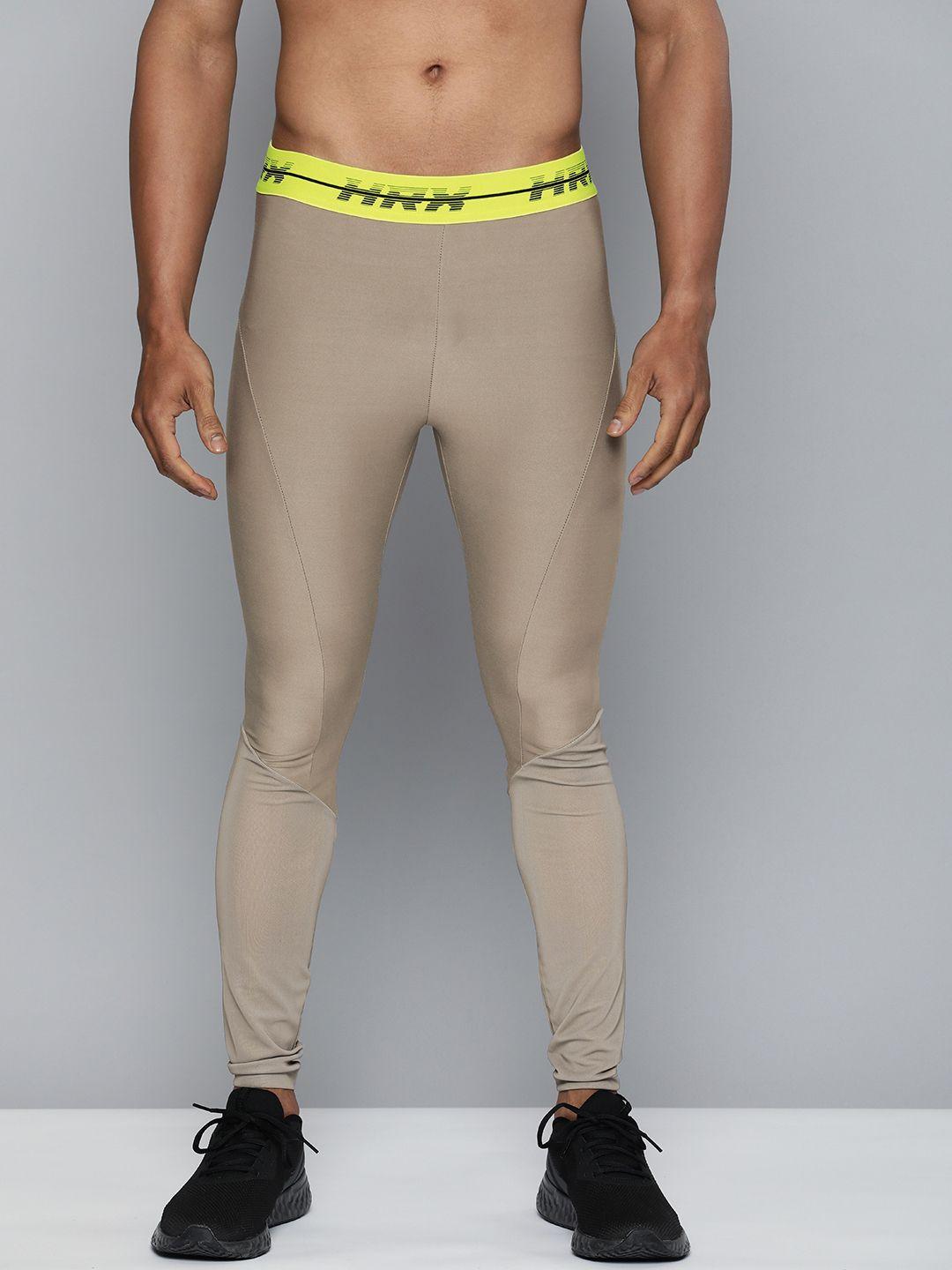 hrx by hrithik roshan running men grey melange rapid-dry colourblock tights