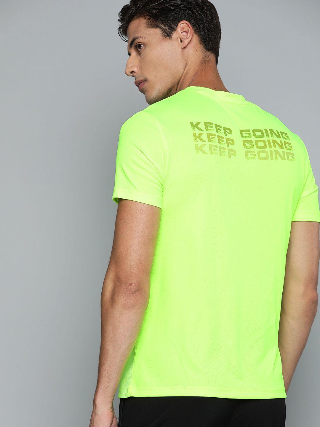 hrx by hrithik roshan running men neon lime rapid-dry typography t-shirt