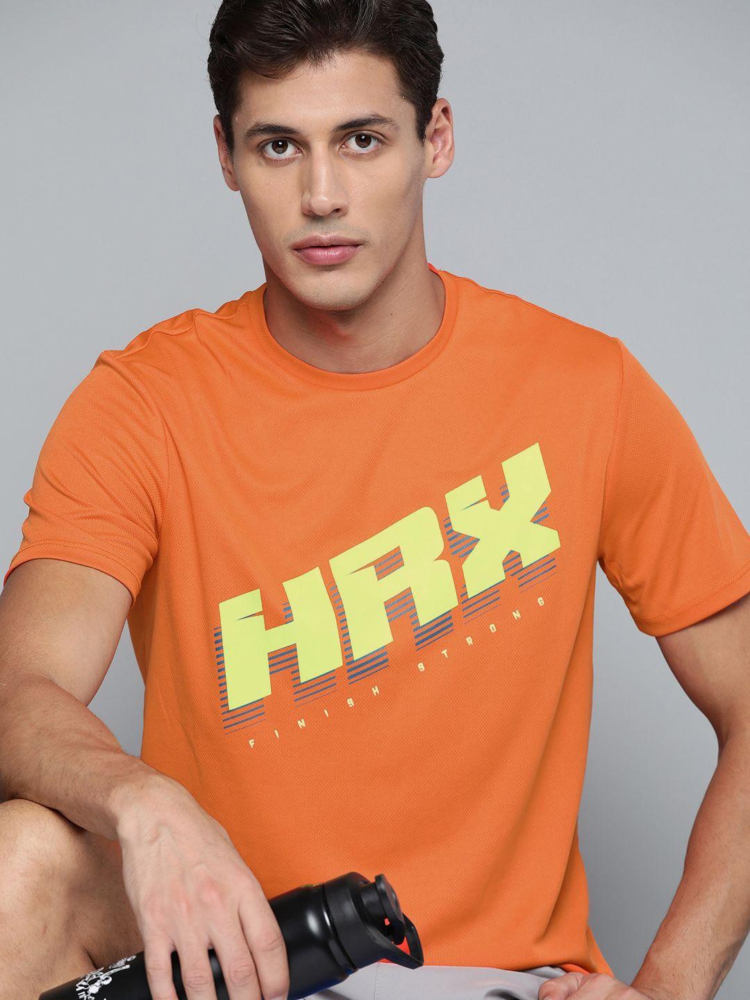hrx by hrithik roshan running men neon orange rapid-dry brand carrier t-shirt
