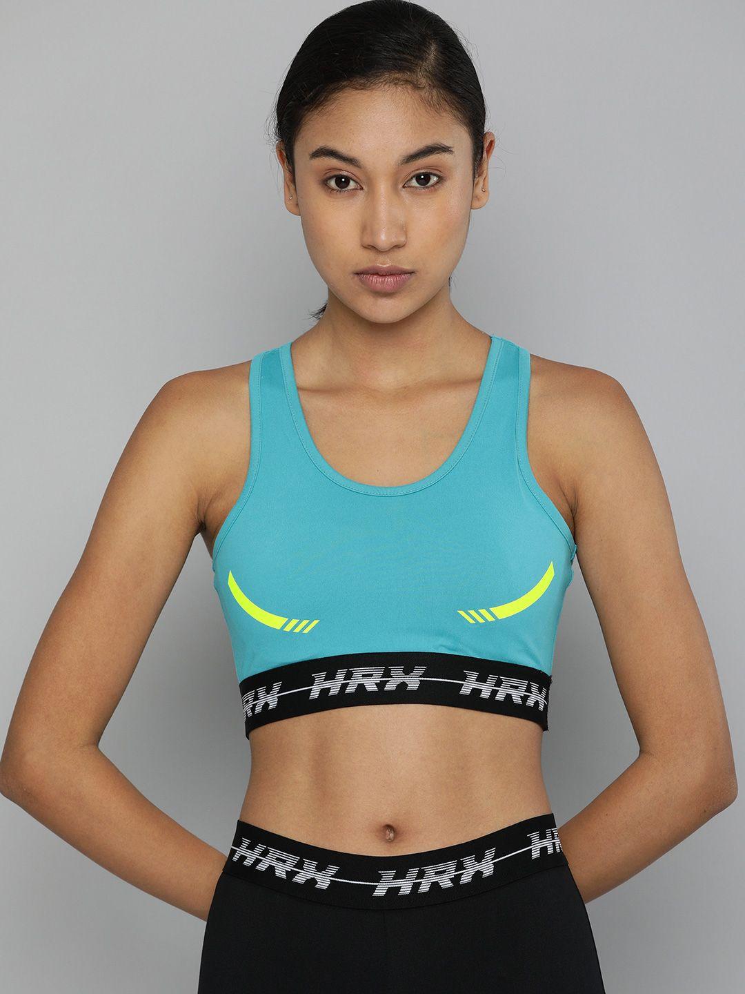 hrx by hrithik roshan running women blue rapid-dry brand carrier sports bra