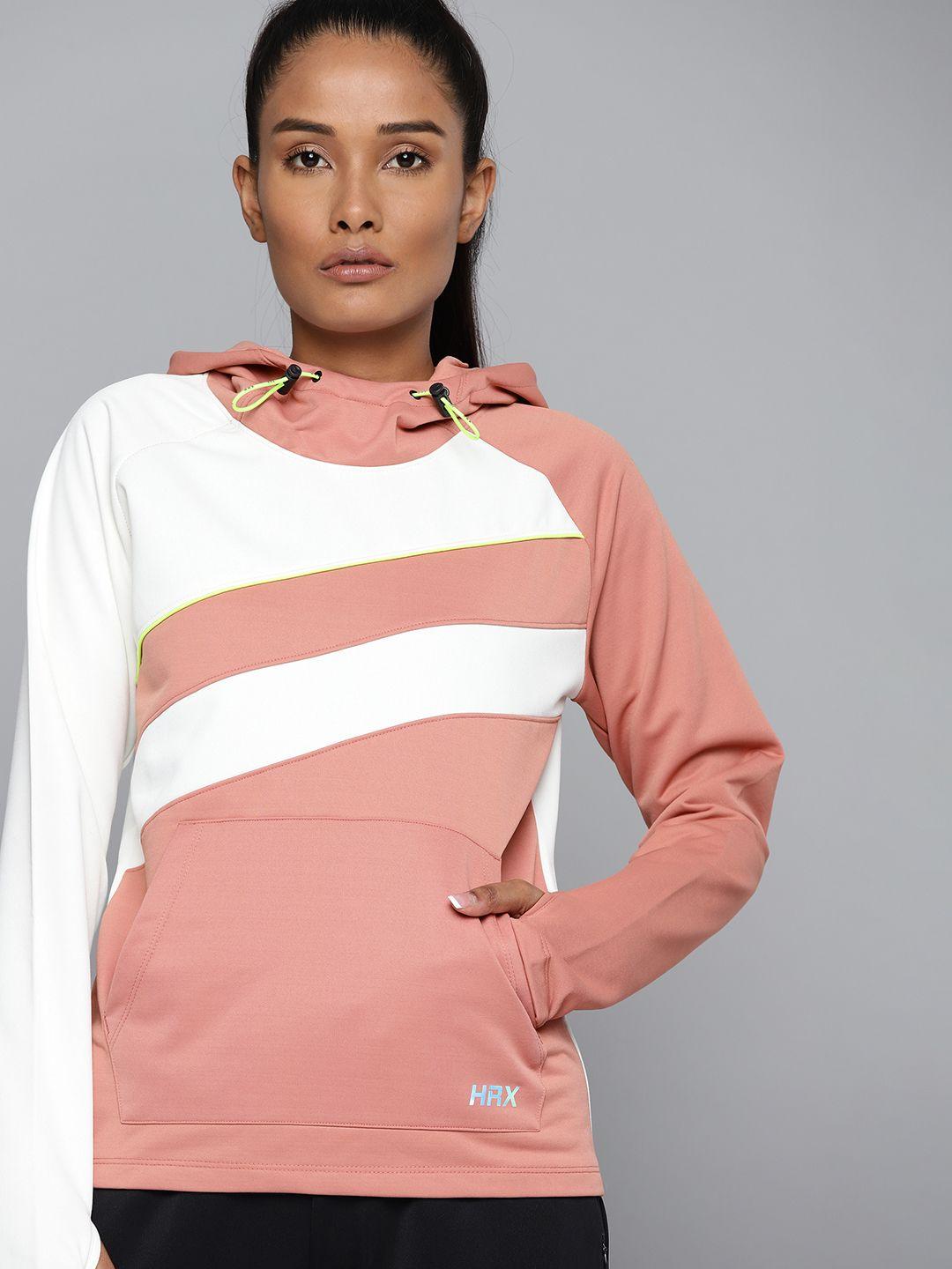 hrx by hrithik roshan running women bright white rapid-dry colourblock sweatshirt