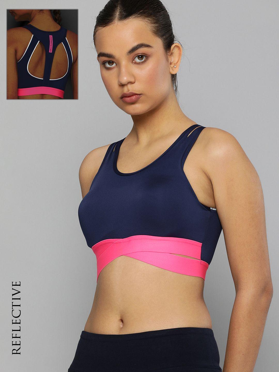 hrx by hrithik roshan running women estate blue rapid-dry brand carrier sports bra