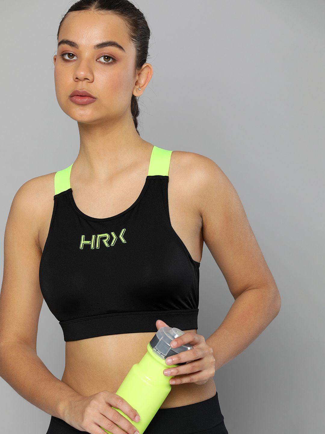 hrx by hrithik roshan running women jet black rapid-dry brand carrier sports bra